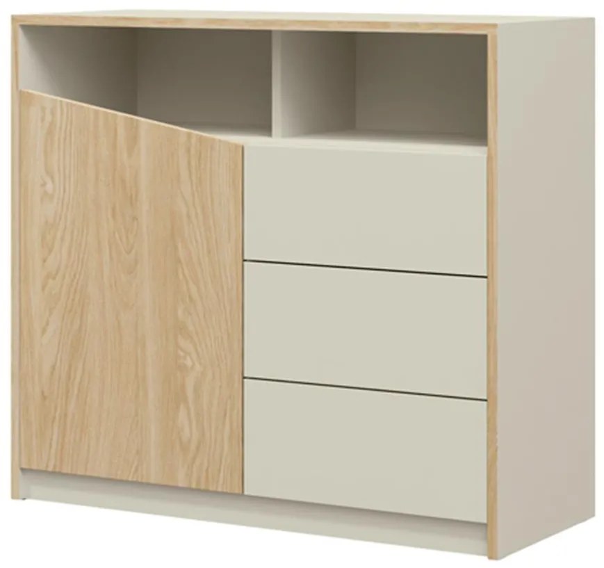 Komoda Aston 4 Sivá béžová/Olejovaný dub