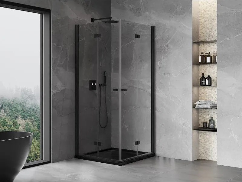 Mexen Mist-F Duo, skladací sprchový kút 70 x 70 cm, číre sklo, čierny profil, 8A6-070L-070P-70-00