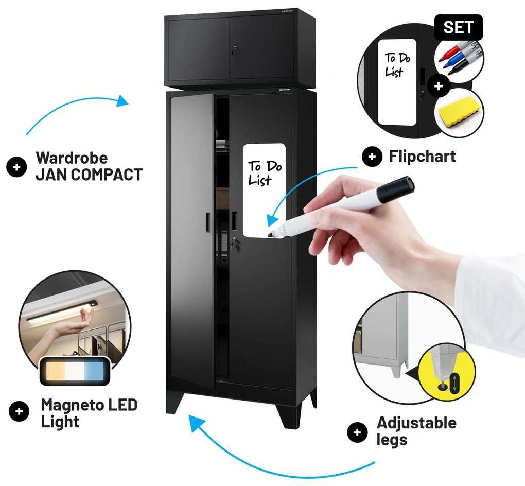 Nadstavec na šatníkovú skriňu EWA Compact 800 x 380 x 400 mm, čierny