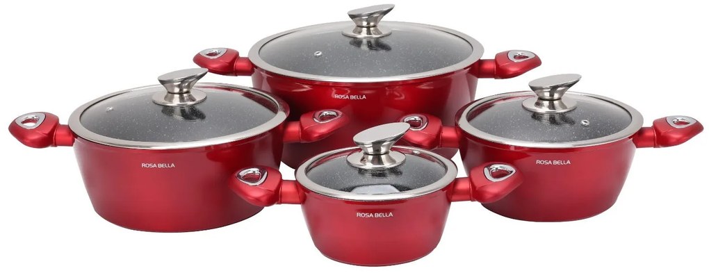 Wellhox ROSA BELLA červená 8-dielna sada hrncov