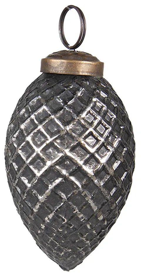 Čierno-strieborná antik sklenená ozdoba šiška - Ø 4*7 cm