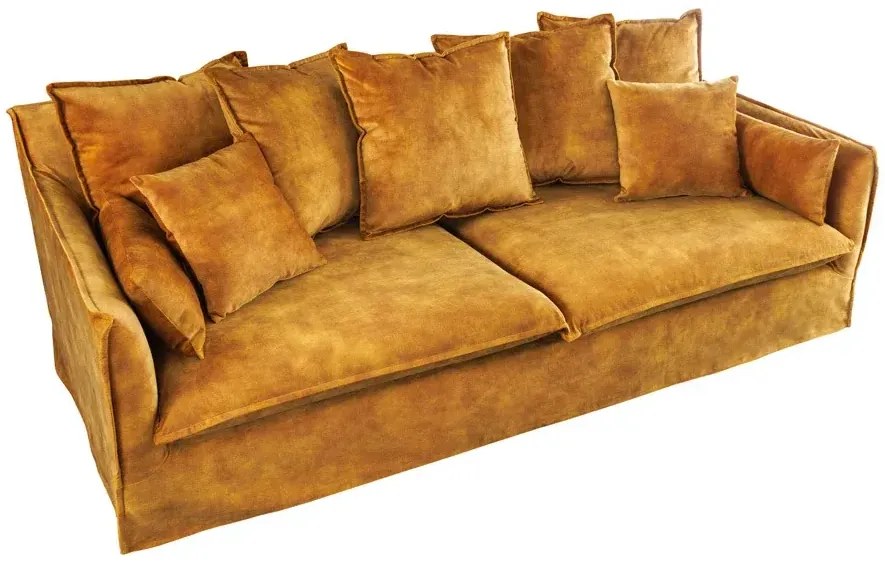 Invicta Interior - Pohovka 3-miestna HEAVEN 210 cm, zamat, odnímateľný poťah, horčicovo žltá