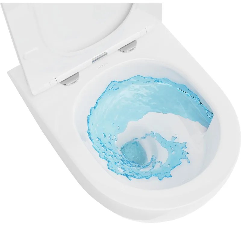 Mexen Lena, závesná WC misa 490x360x340 mm, Rimless Tornádo + toaletné WC sedadlo z duroplastu, biela lesklá, 30220300T