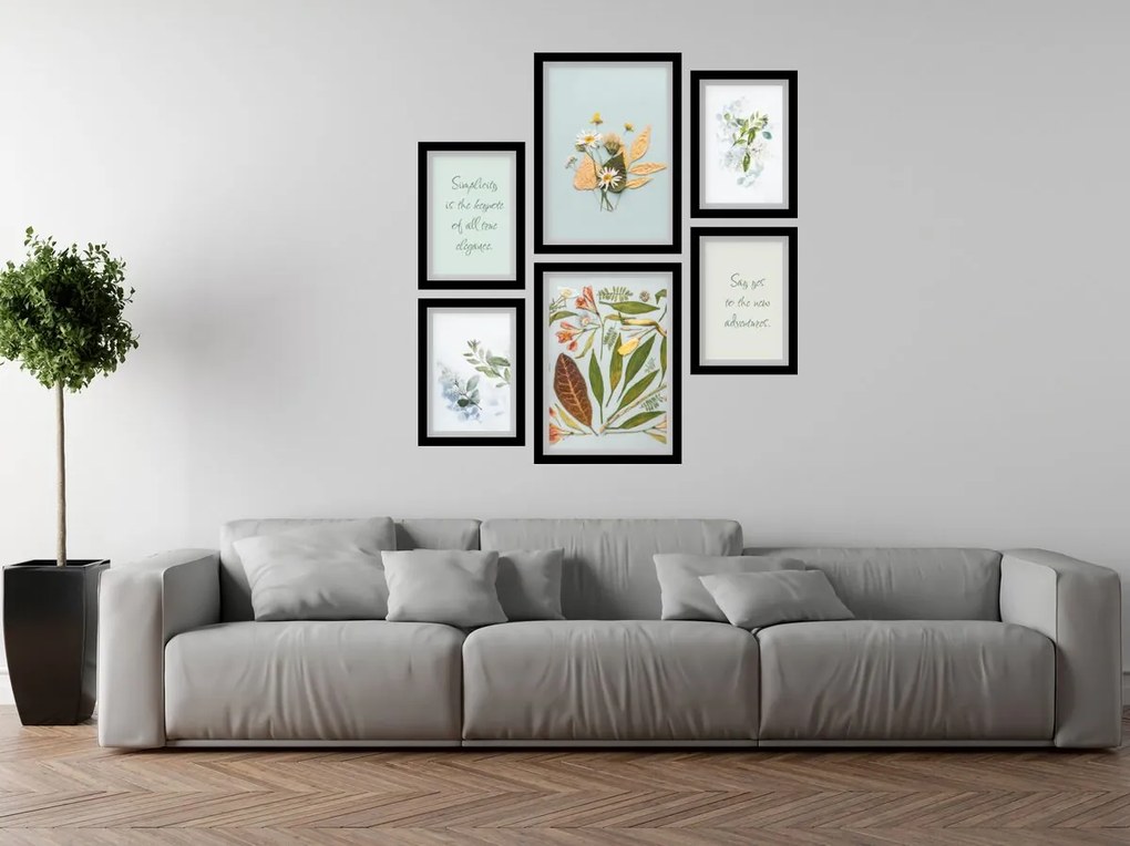 Gario Sada plagátov Simplicity magic - 6 dielna Farba rámu: Zlatá, Rozmery: 85 x 92 cm