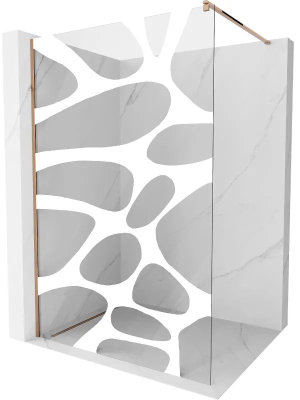 Mexen Kioto, sprchová zástena 70x200 cm, 8mm číre sklo s bielym vzorom, profil ružové zlato, 800-070-101-60-85