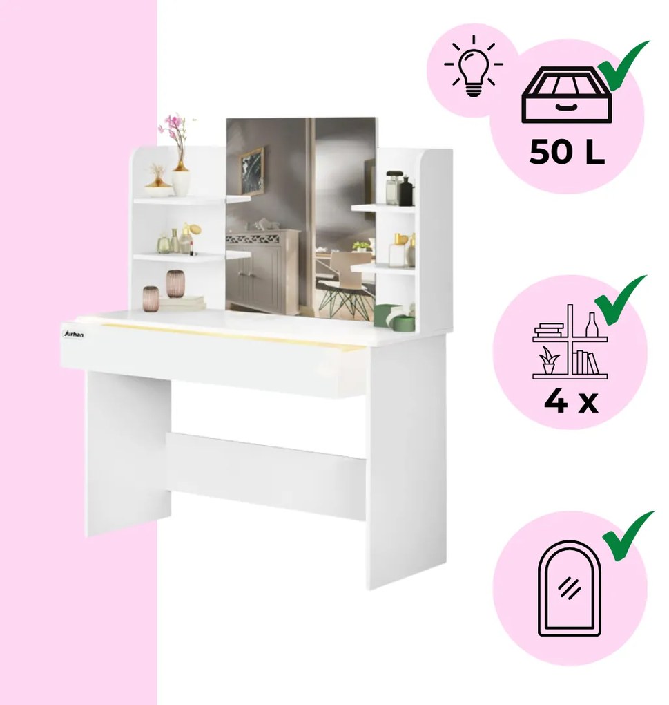 Toaletný stolík LUCIA, 108x40x140cm, biela Jurhan