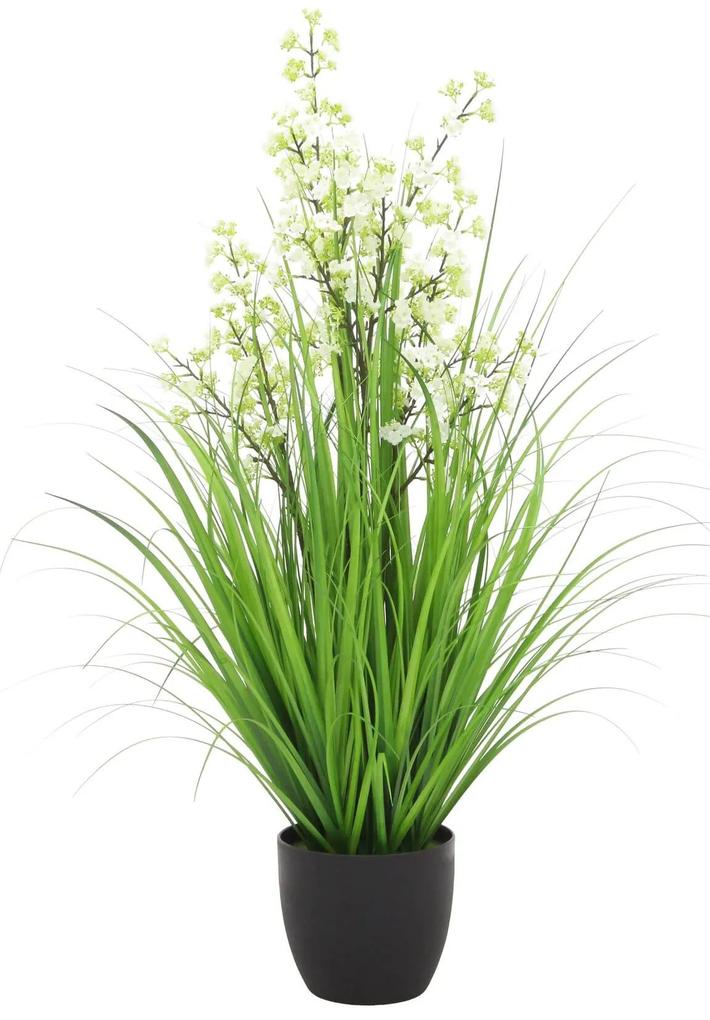 Zeleno biela umelá tráva v kvetináči 112cm