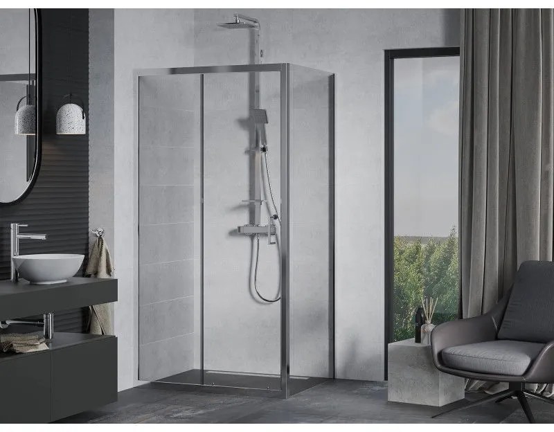 Mexen Apia, sprchový kút s posuvnými dverami 95 (dvere) x 70 (stena) cm, 6mm číre sklo, chrómový profil, 840-095-070-01-00