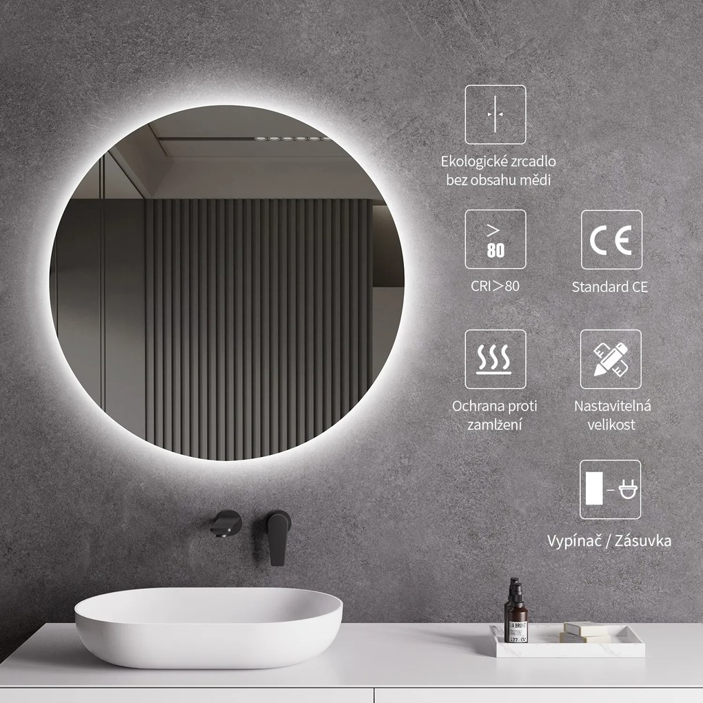 Cerano Libro, LED kúpeľňové zrkadlo Libro Ø 60 cm, CER-CER-476723