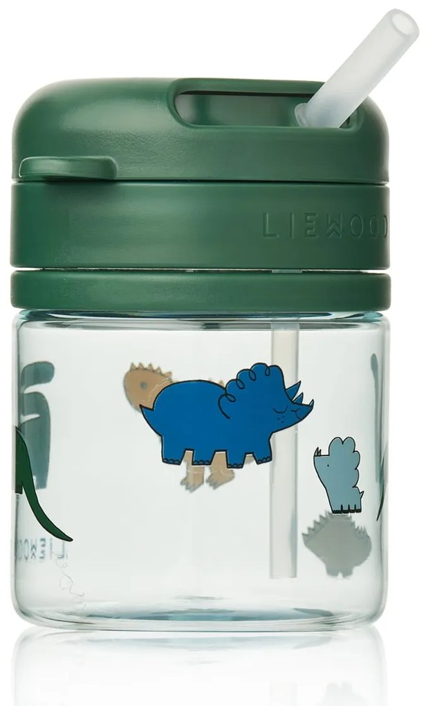 LIEWOOD Detská fľaša so slamkou Pavia Dinosaurus Mist 280 ml
