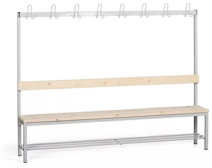 Šatníková lavica s vešiakom a botníkom, sedák - laty, dĺžka 2000 mm, sivá