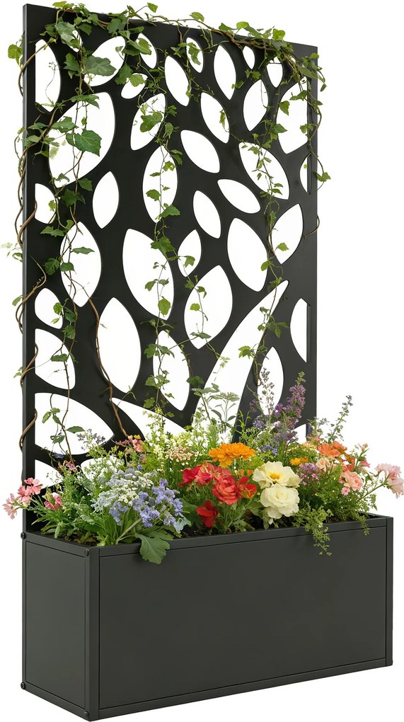Outsunny zvýšený kovový kvetináč s panelom na súkromie a mriežkou, 61 x 23 x 113 cm (24 x 9,1 x 44,5 in) | Aosom