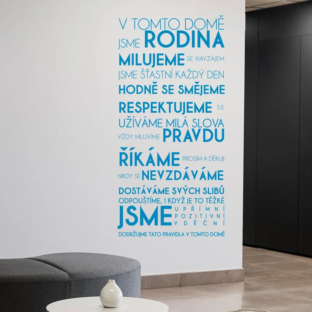 Veselá Stena Samolepka V tomto dome Farba: oranžová, Veľkosť: 80 x 166 cm
