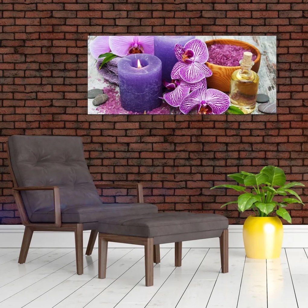 Obraz orchideí a sviečok (120x50 cm)