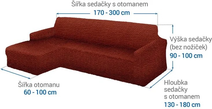 Bielastické poťahy CRISTINA medená sedačka s otomanom vľavo (š. 170 - 300 cm)