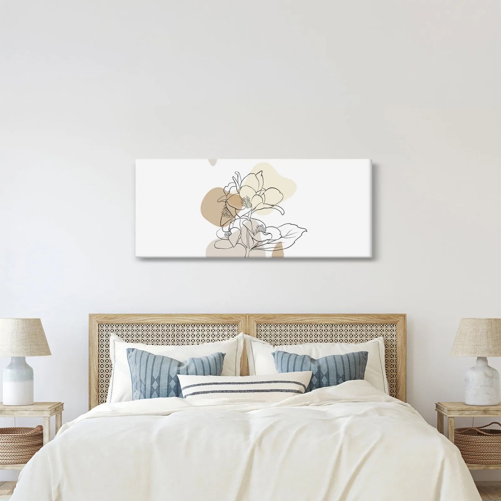 Obraz - Béžové kvety s motýľom N⁰1 (120x50 cm)