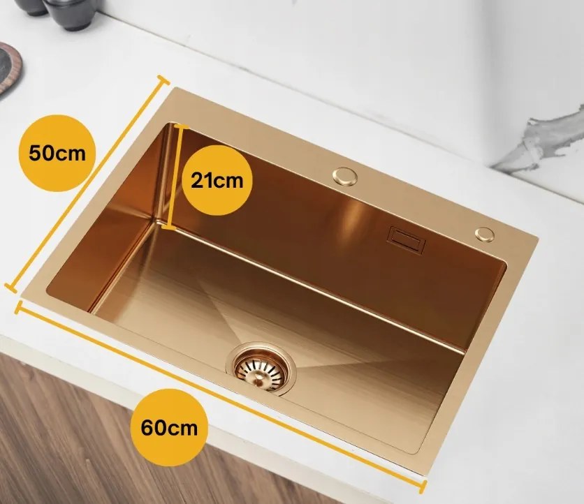 Erga HD, 1-komorový oceľový drez 600x500x210 mm, ružové zlato, ERG-MLS-HD6050Z
