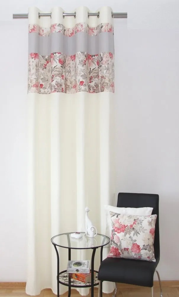 Kvalitný okenný záves krémovo sivý s kvetinovým motívom Šírka: 140 cm | Dĺžka: 250 cm (v sade 1 kus)