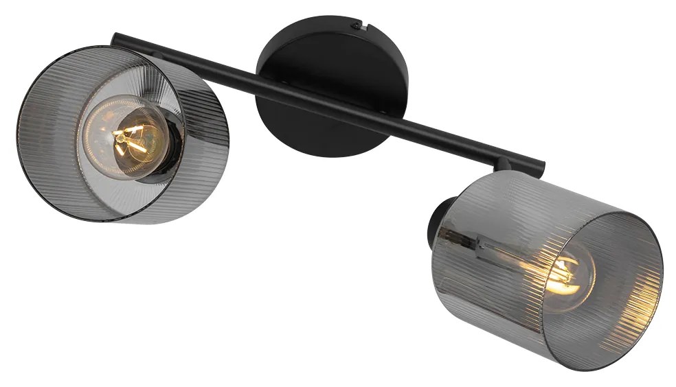 Stropné bodové svetlo čierne s dymovým sklom 2-žiarovkové nastaviteľné - Laura