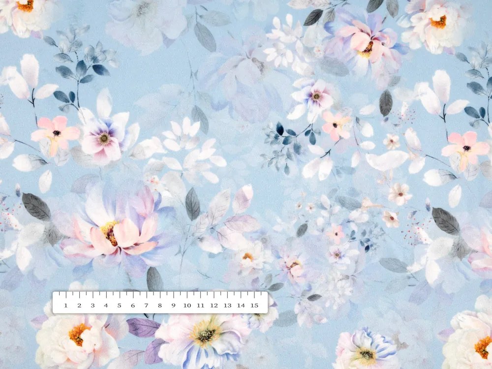 Biante Zamatový okrúhly obrus Tamara TMR-044 Jarné kvety na nebesky modrom Ø 120 cm