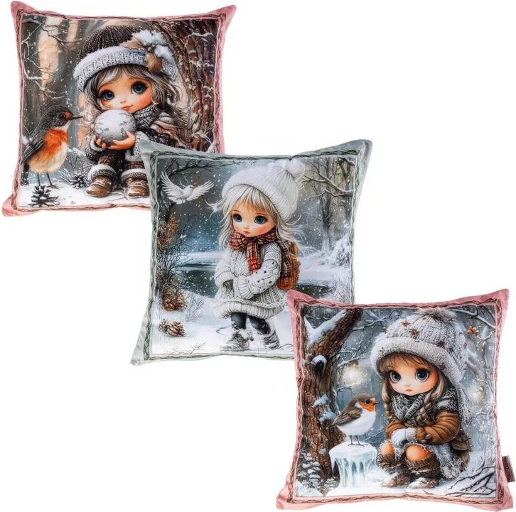 Sada 3 ks obliečok na vankúšiky WINTER GIRLS 45 x 45 cm