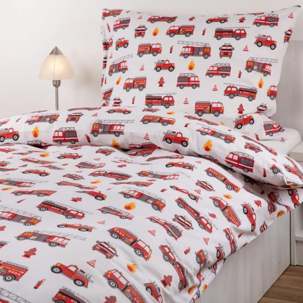 Obliečky bavlnené Hasiči TiaHome - 1x Vankúš 90x70cm, 1x Paplón 140x200cm