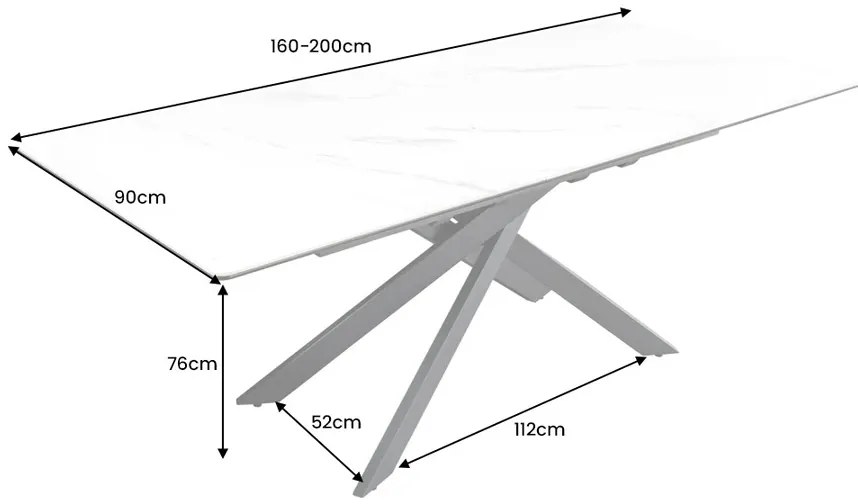 Jedálenský stôl 160 - 200 cm v bielom mramorovom vzhľade