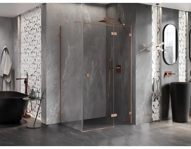 Mexen Lunar T, výklopný sprchový kút pravý 130 x 80 cm, 8mm číre sklo, profil medená matná, 834T-130-080-65-00-P
