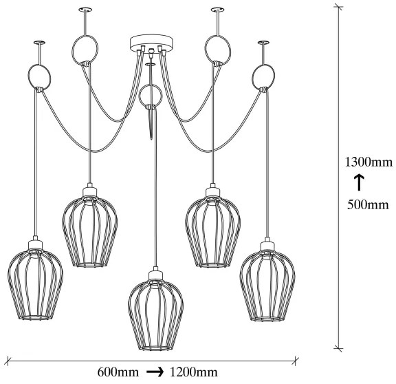 Luster na lanku TEL 5xE27/40W/230V pavúk