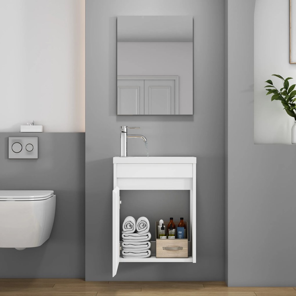 Závesná skrinka s umývadlom Houseland Lila 40 cm biela