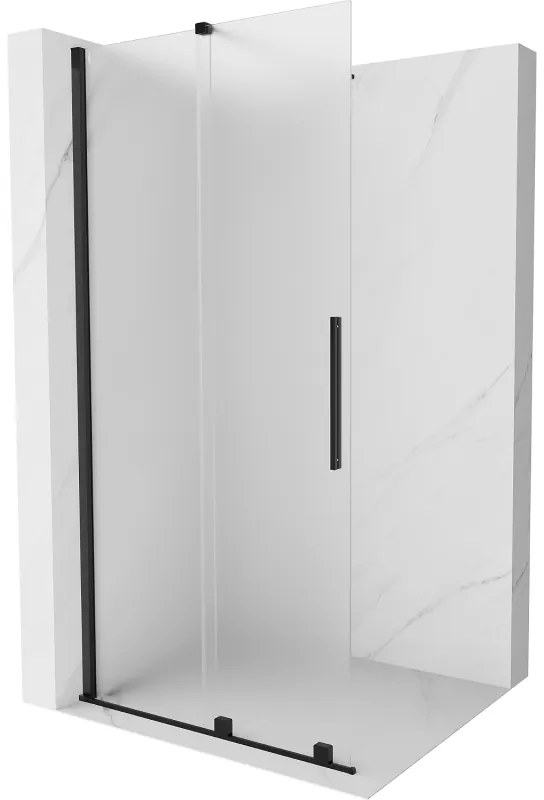 Mexen Velar, sprchová zástena s posuvnými dverami Walk-in 75 x 200 cm, 8mm sklo námraza, čierna matná, 871-075-000-33-70