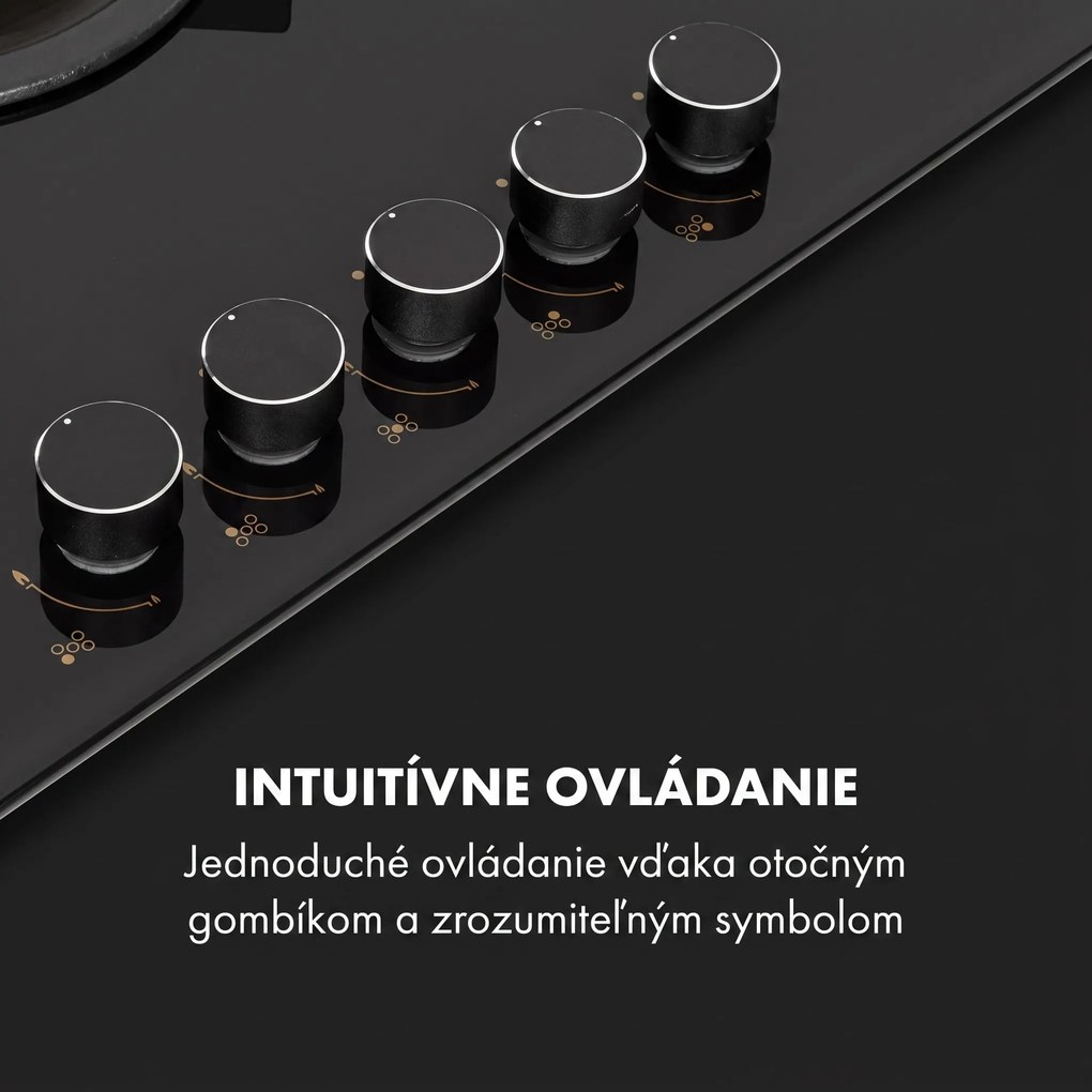 Klarstein Goldflame 5 plynová varná doska 5 horákov mosadzné horáky čierna sklokeramika