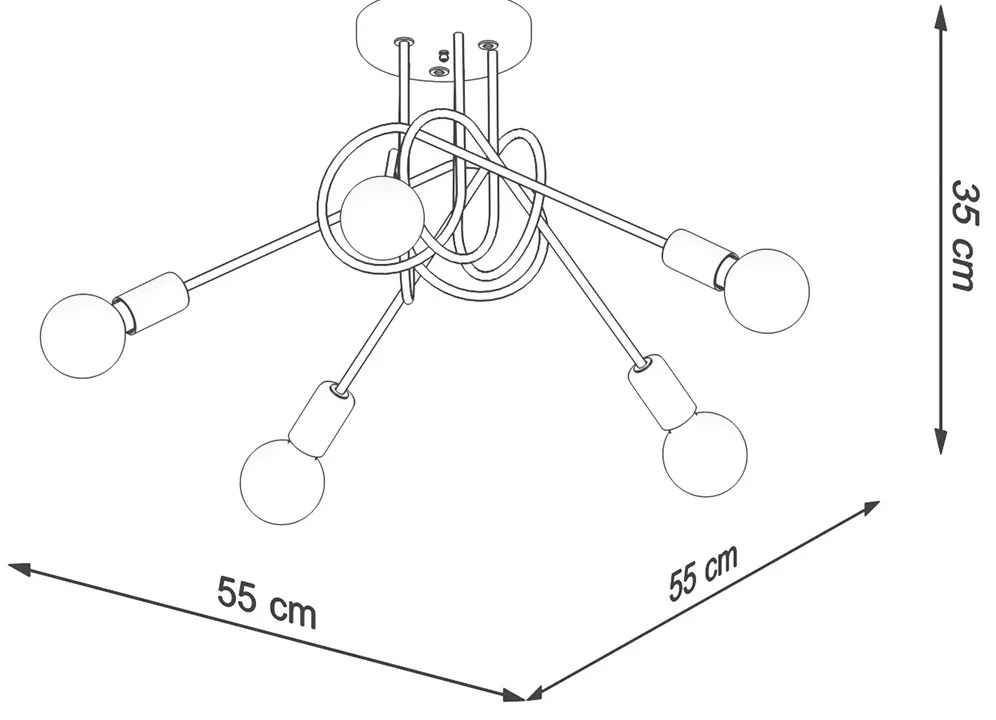 Stropné svietidlo Knot 5, čierne telo svietidla