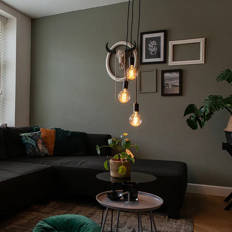 Priemyselné závesné svietidlo čierne 3-svetlo - Facil