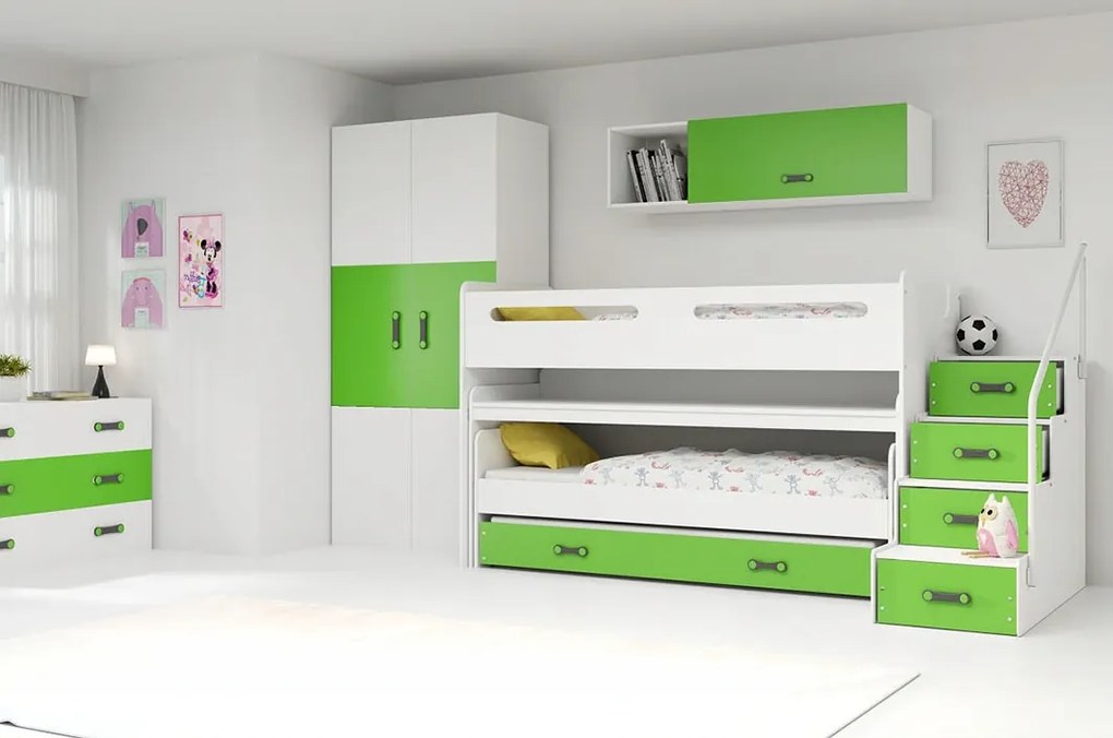 Interbeds Trojlôžková poschodová posteľ Max1 200x80cm bielo zelená