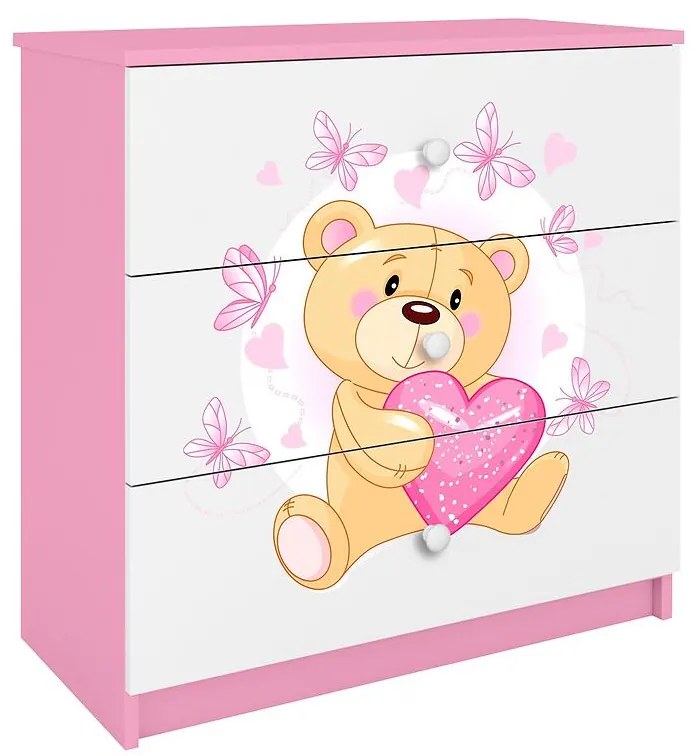 Detská komoda Babydreams Ružová – Medveď s motýľmi