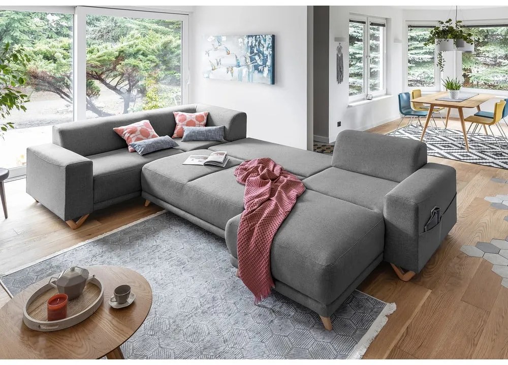 Sivá rozkladacia/s úložným priestorom rohová pohovka (ľavý roh/do tvaru "U") Classy Sophie – Miuform