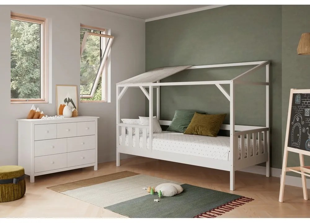 Biela nízka detská komoda z borovicového dreva 110x80 cm Max – Marckeric