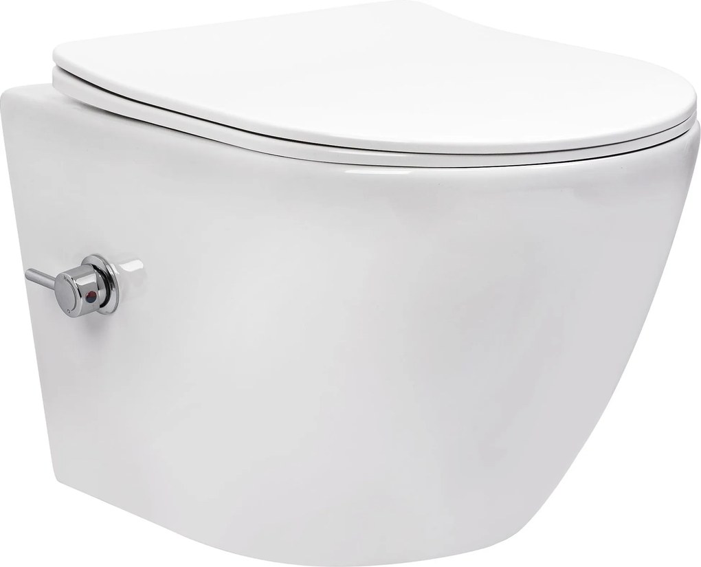 Závesný WC komplet bez okraja s funkciou bidetu REA CARLO LUX RIMLESS, vrátane SoftClose sedadla, biela