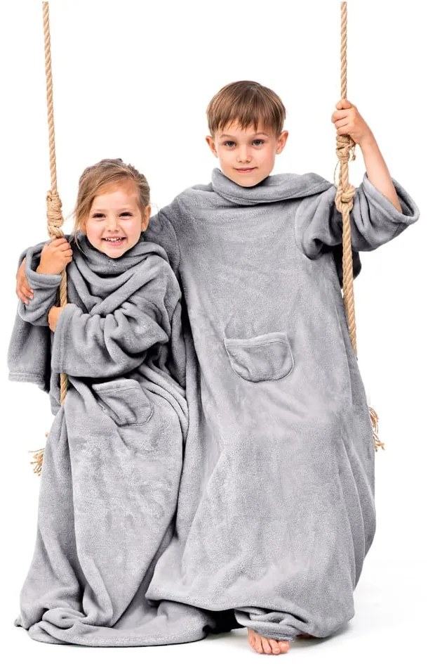 Sivá detská televízna deka s rukávmi DecoKing Lazykids