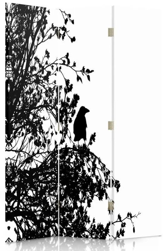 Gario Paraván Čierny vták na vetve Rozmery: 180 x 170 cm, Prevedenie: Klasický paraván