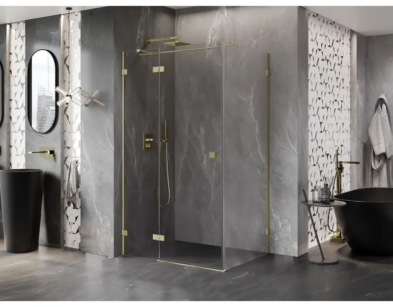Mexen Lunar T, sklápací sprchový kút ľavý 115 x 90 cm, 8mm číre sklo, zlatý matný profil, 834T-115-090-55-00-L