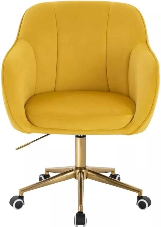 LuxuryForm DESIGN Stolička AVOLA VELUR na zlatej podstave s kolieskami - žltá