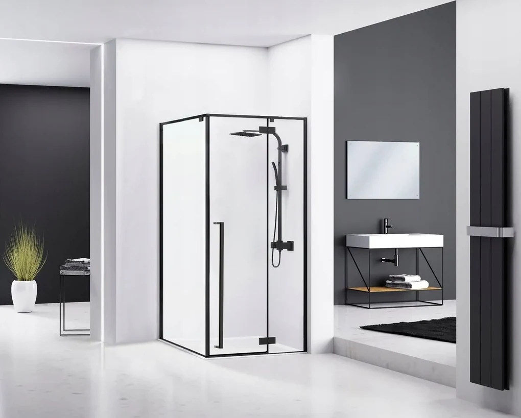 Rea Fargo Black, sprchový kút s krídlovými dverami 90 (dvere) x 90 (stena) x 195 cm, 6mm číre sklo, čierny profil, REA-K6318