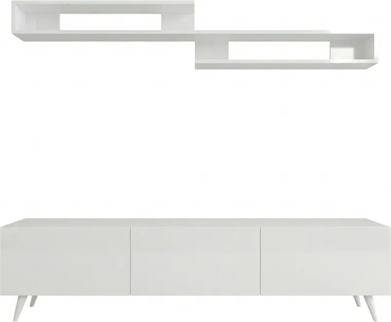 TV stolík MIYA 150 cm s nástennou policou, biely