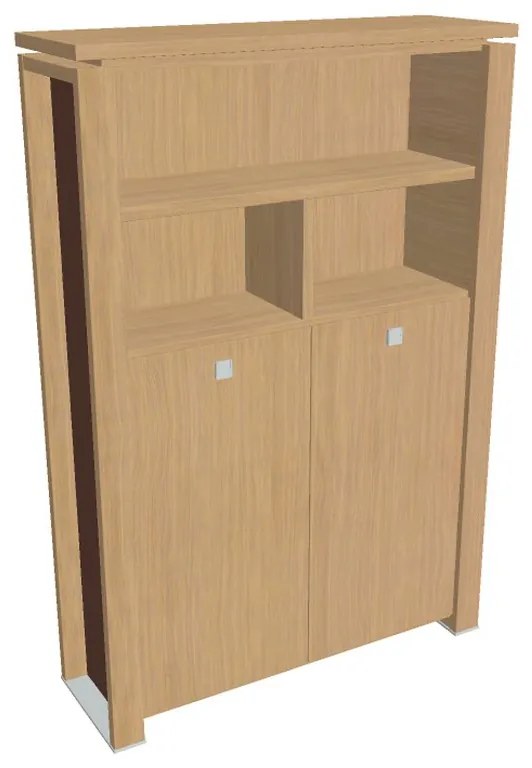 Vysoká šatníková skriňa Verno+ S 140 x 46 x 210 cm, s regálom, dub svetlý / hnedá