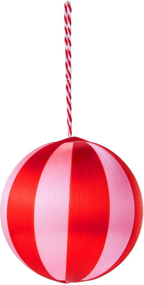 HANG ON Guľa pruhy 8 cm - červená/sv.ružová