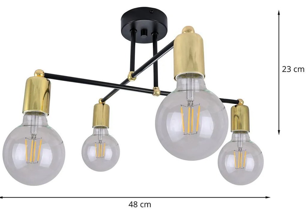 Stropné svietidlo Edison, zlaté telo svietidla