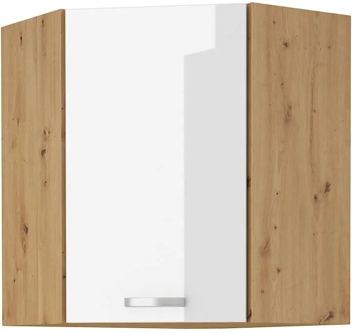 Horná rohová kuchynská skrinka Arryn 60x60 GN-72 1F (45°) (korpus: dub artisan / front: lesk biely). Vlastná spoľahlivá doprava až k Vám domov. 1134383