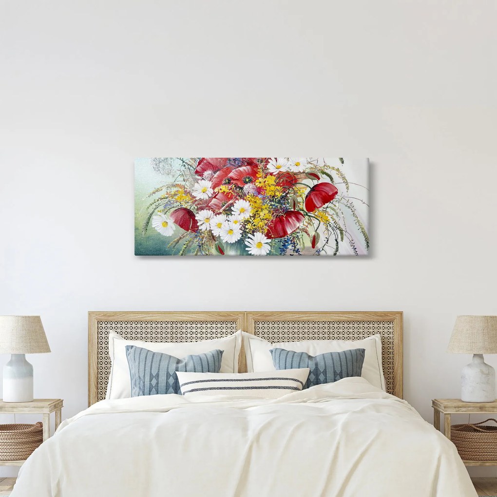 Obraz vázy s divokými kvetmi (120x50 cm)